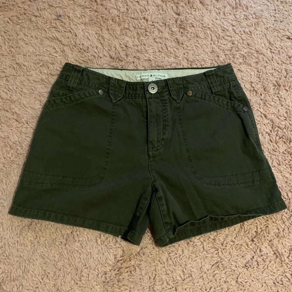 Army Green Mid Rise Tommy Hilfiger Shorts